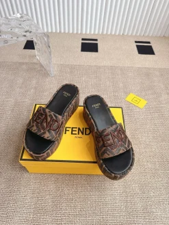 Alternative view of FENDI Slides & Slippers Canvas Leather (Brown-Black) EU35-41 A90202607050767