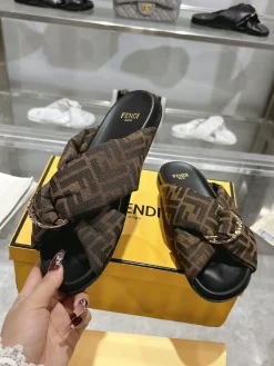 Alternative view of FENDI Slides & Slippers Canvas Leather (Brown-Black) EU35-42 A90202607050768