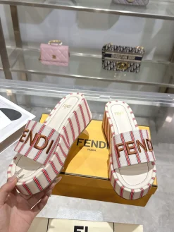 FENDI Slides & Slippers Canvas (White-Red-Brown) EU35-42 A90202607050772