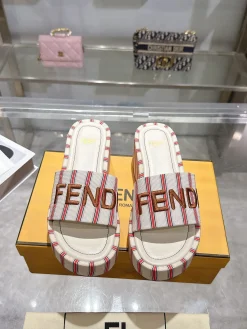 Alternative view of FENDI Slides & Slippers Canvas (White-Red-Brown) EU35-42 A90202607050772
