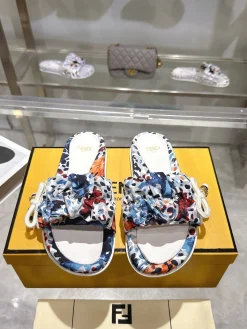 FENDI Slides & Slippers Printed Fabric (White-Blue-Orange-Red) A90202607050771