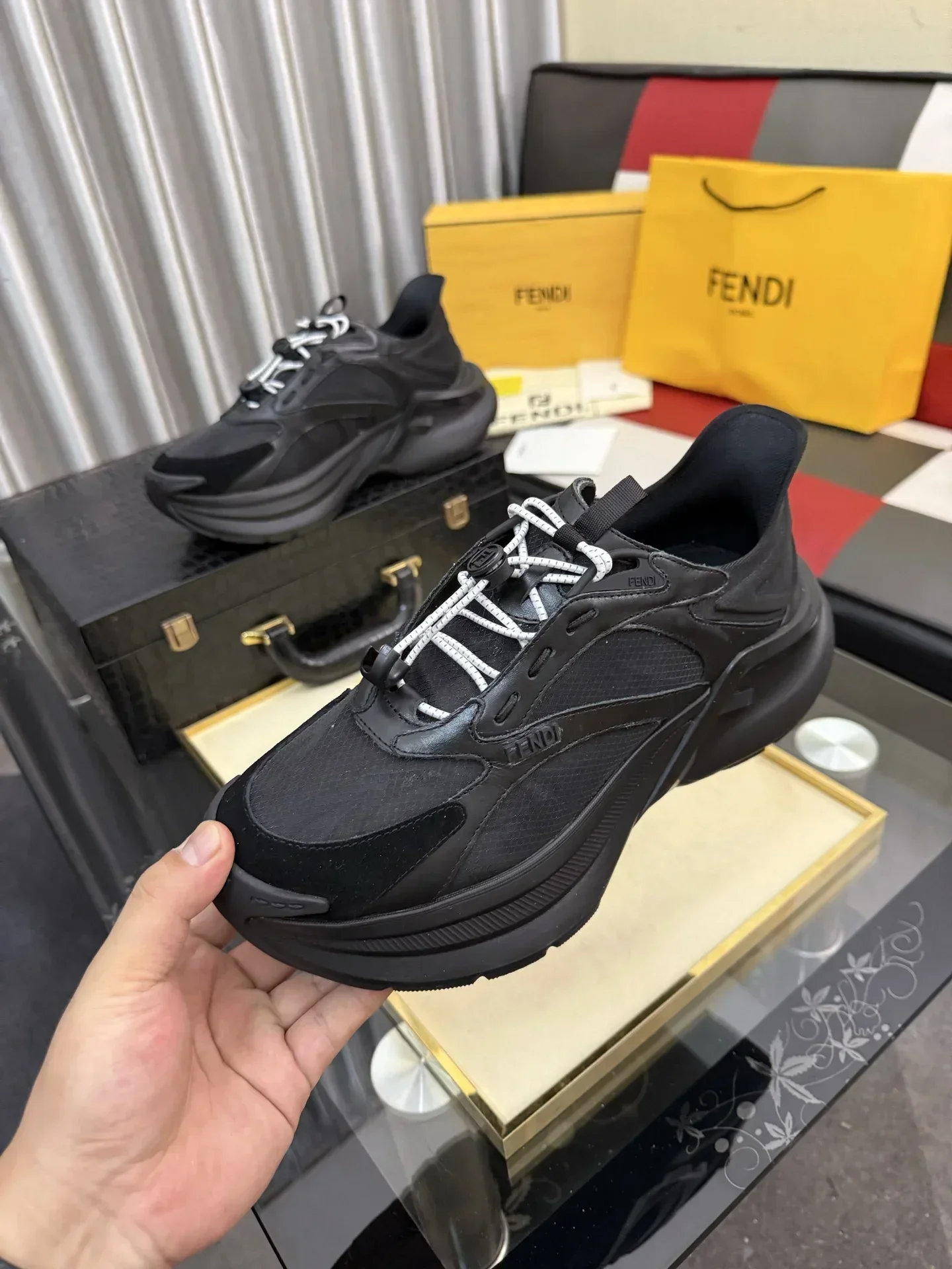 FENDI Sneakers & Trainers Mesh Leather (Black) EU38-44 C20202607050263 - Image 5