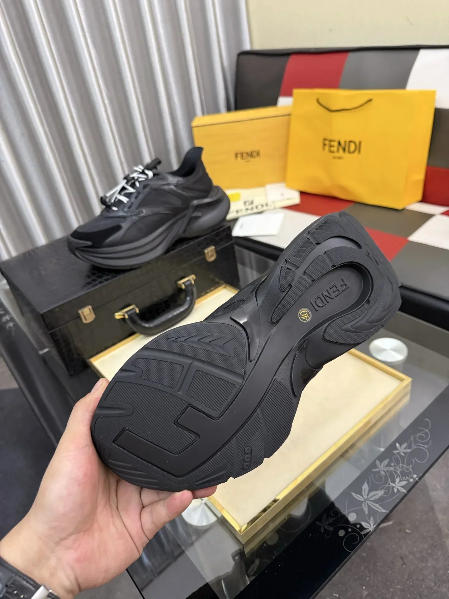 FENDI Sneakers & Trainers Mesh Leather (Black) EU38-44 C20202607050263 - Image 9