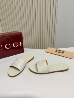 GUCCI Slides & Slippers Leather (White-Brown) EU35-43 A50202607050677
