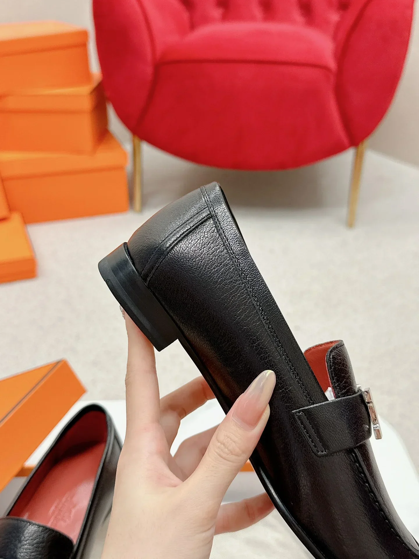 HERMES Flats & Loafers Grained Leather (Black) EU35-39 C30202607051615 - Image 8