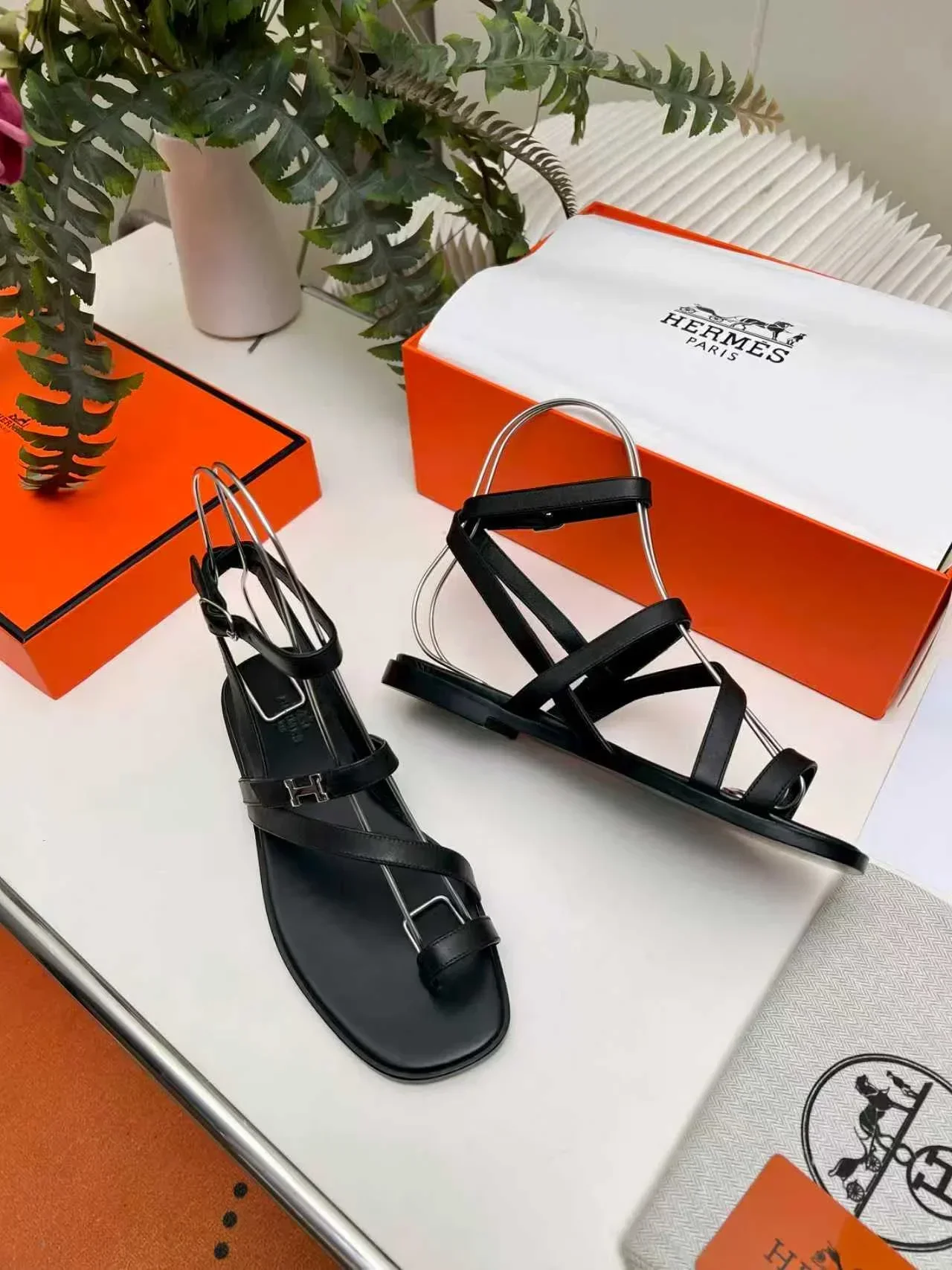 HERMES Sandals & Mules Calfskin Leather (Black) EU34-42 B90202607050318 - Image 2