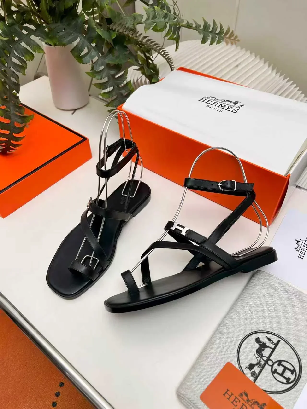 HERMES Sandals & Mules Calfskin Leather (Black) EU34-42 B90202607050318 - Image 4