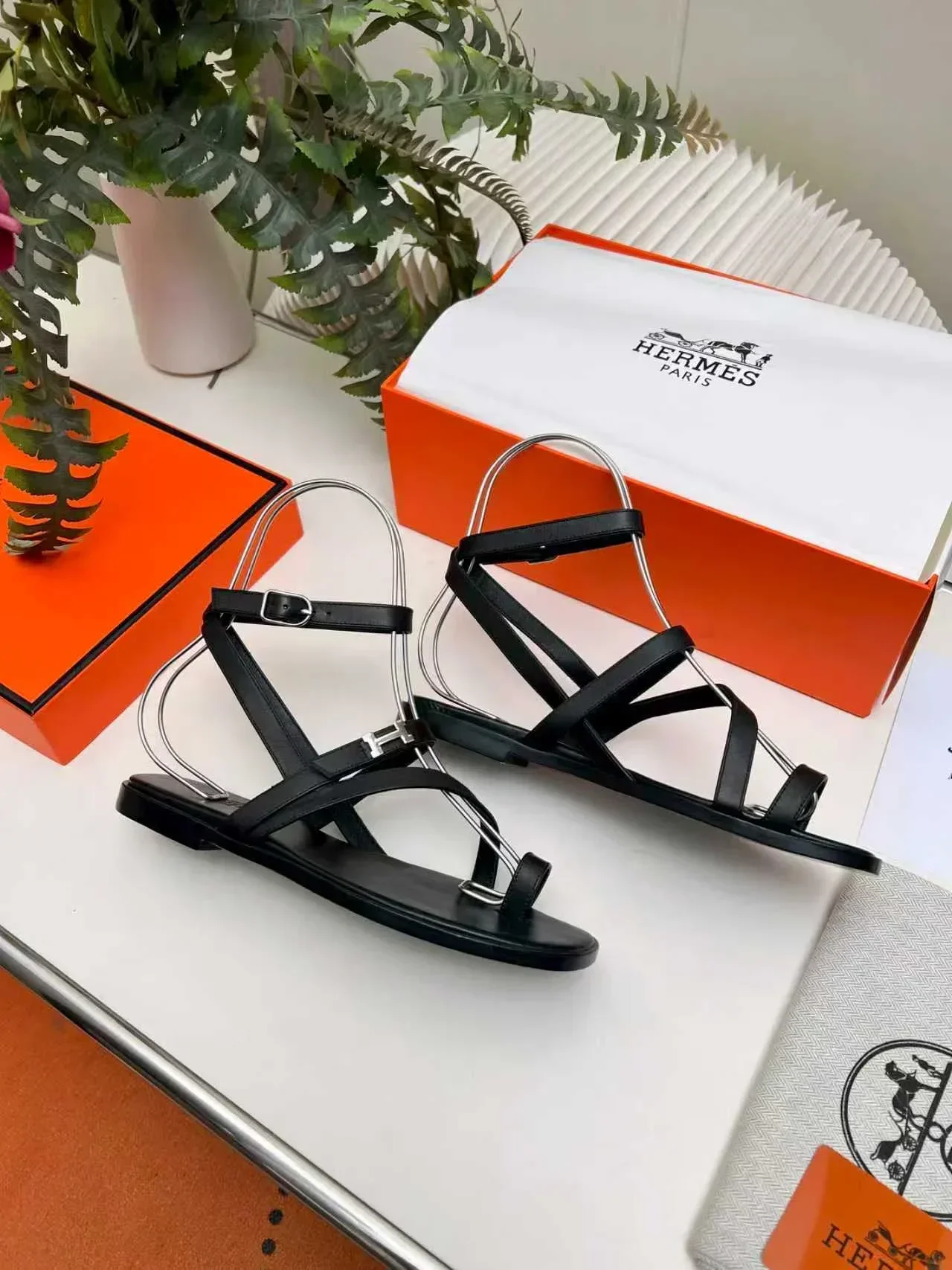 HERMES Sandals & Mules Calfskin Leather (Black) EU34-42 B90202607050318 - Image 8