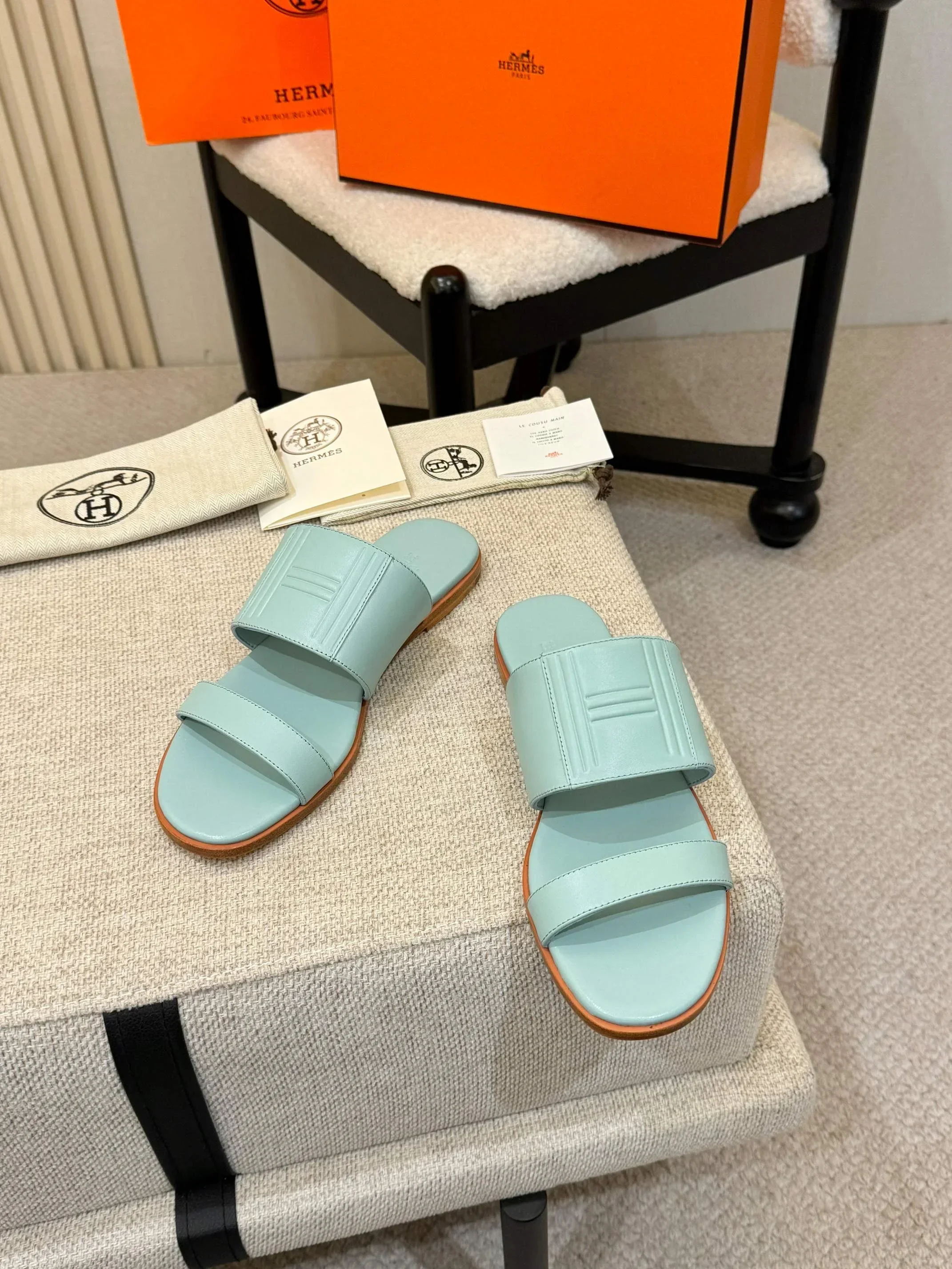 HERMES Slides & Slippers Calfskin (Light Blue) EU35-41 B50202607051150