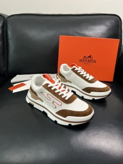 HERMES Sneakers & Trainers Suede Canvas (White-Brown-Orange) EU39-44 C80202607050331