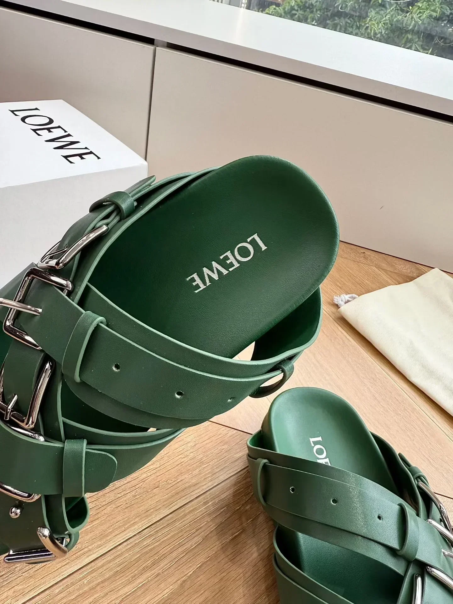 LOEWE Sandals & Mules Calfskin (Green) EU35-40 B40202607050393 - Image 7