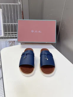 LORO PIANA Slides & Slippers Calfskin Suede (Blue-Brown-White) EU39-46 B00202607050398