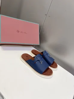 Alternative view of LORO PIANA Slides & Slippers Calfskin Suede (Blue-Brown-White) EU39-46 B00202607050398