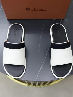 LORO PIANA Slides & Slippers Leather (White-Black) A20202607050652