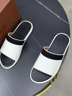 Alternative view of LORO PIANA Slides & Slippers Leather (White-Black) A20202607050652