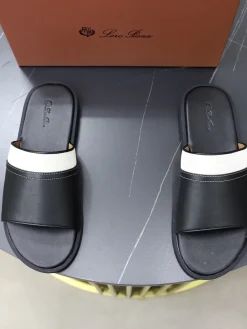 LORO PIANA Slides & Slippers Smooth Leather Canvas (Black-White) EU38-44 A20202607050653