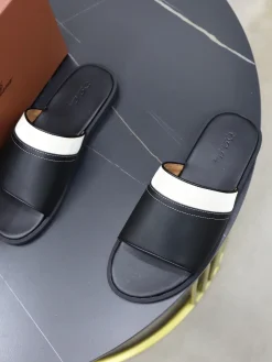 Alternative view of LORO PIANA Slides & Slippers Smooth Leather Canvas (Black-White) EU38-44 A20202607050653