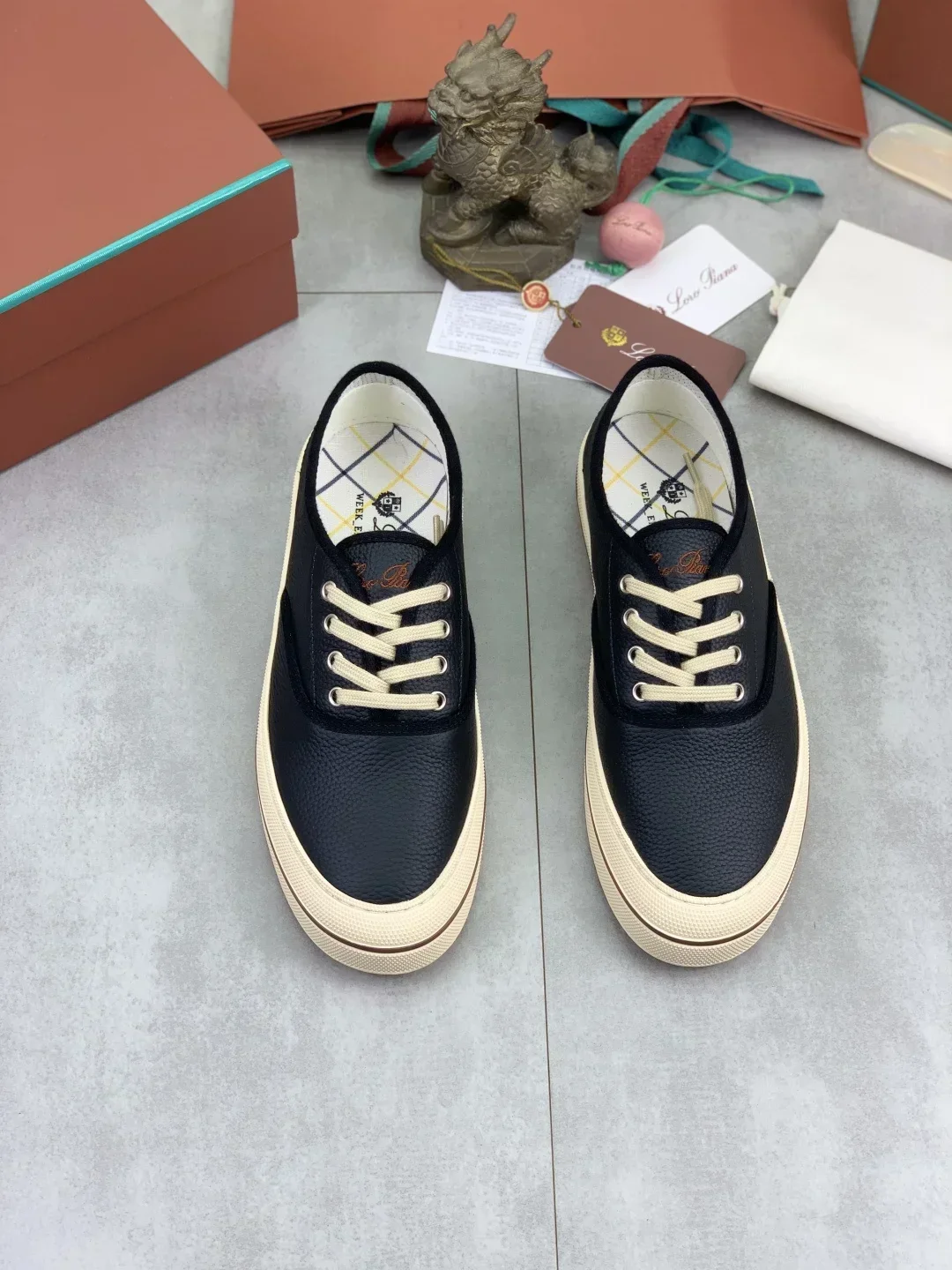 LORO PIANA Sneakers & Trainers Grained Leather (Black-Beige) EU38-46 B40202607051037 - Image 2