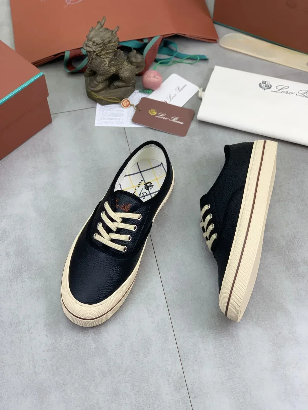 LORO PIANA Sneakers & Trainers Grained Leather (Black-Beige) EU38-46 B40202607051037 - Image 3