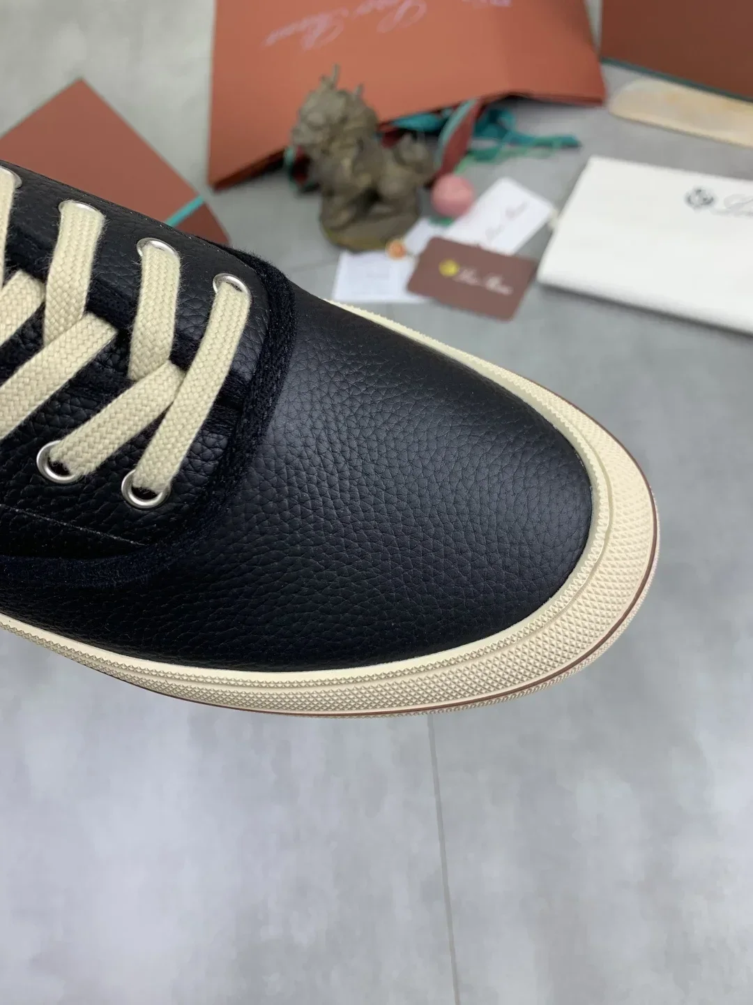 LORO PIANA Sneakers & Trainers Grained Leather (Black-Beige) EU38-46 B40202607051037 - Image 5