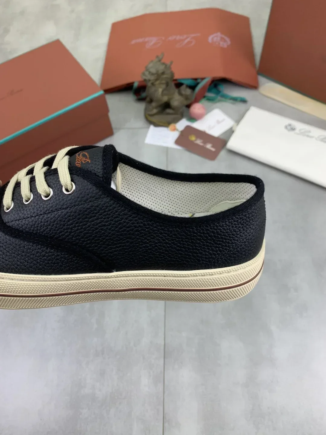 LORO PIANA Sneakers & Trainers Grained Leather (Black-Beige) EU38-46 B40202607051037 - Image 7