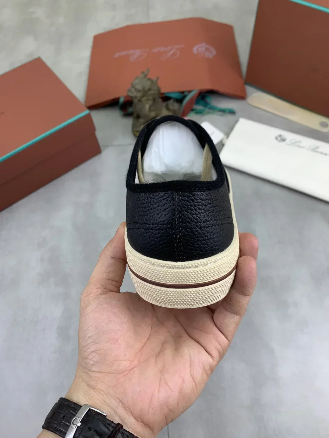 LORO PIANA Sneakers & Trainers Grained Leather (Black-Beige) EU38-46 B40202607051037 - Image 8