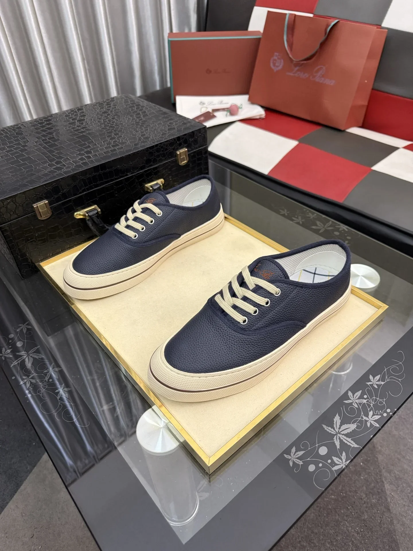 LORO PIANA Sneakers & Trainers Grained Leather (Navy Blue-White) EU38-44 B40202607051099 - Image 2