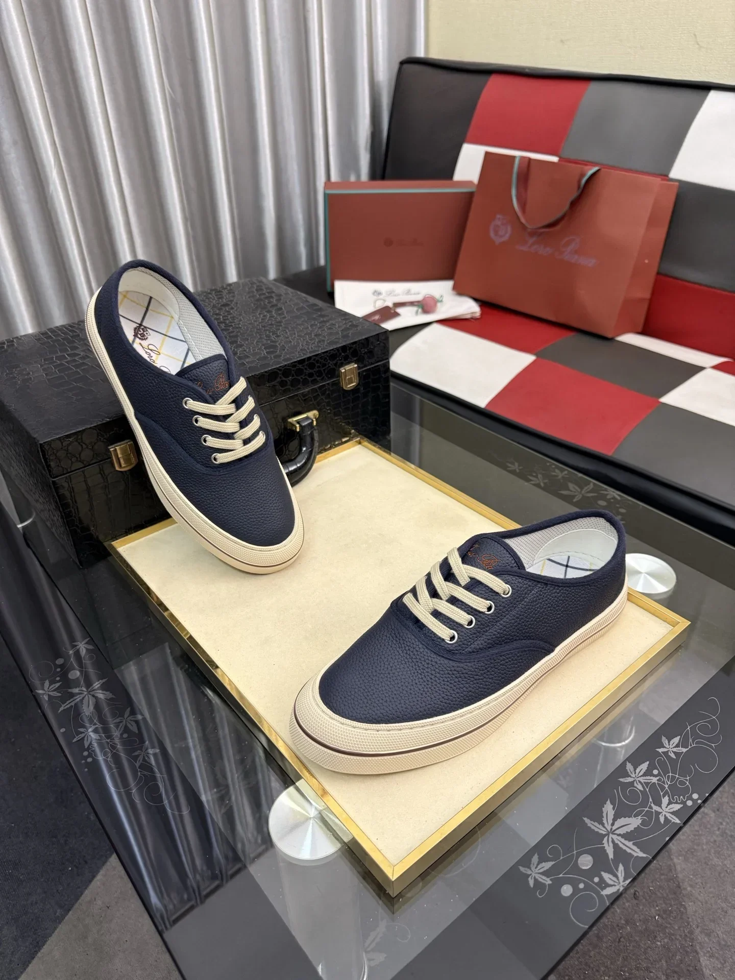 LORO PIANA Sneakers & Trainers Grained Leather (Navy Blue-White) EU38-44 B40202607051099 - Image 3