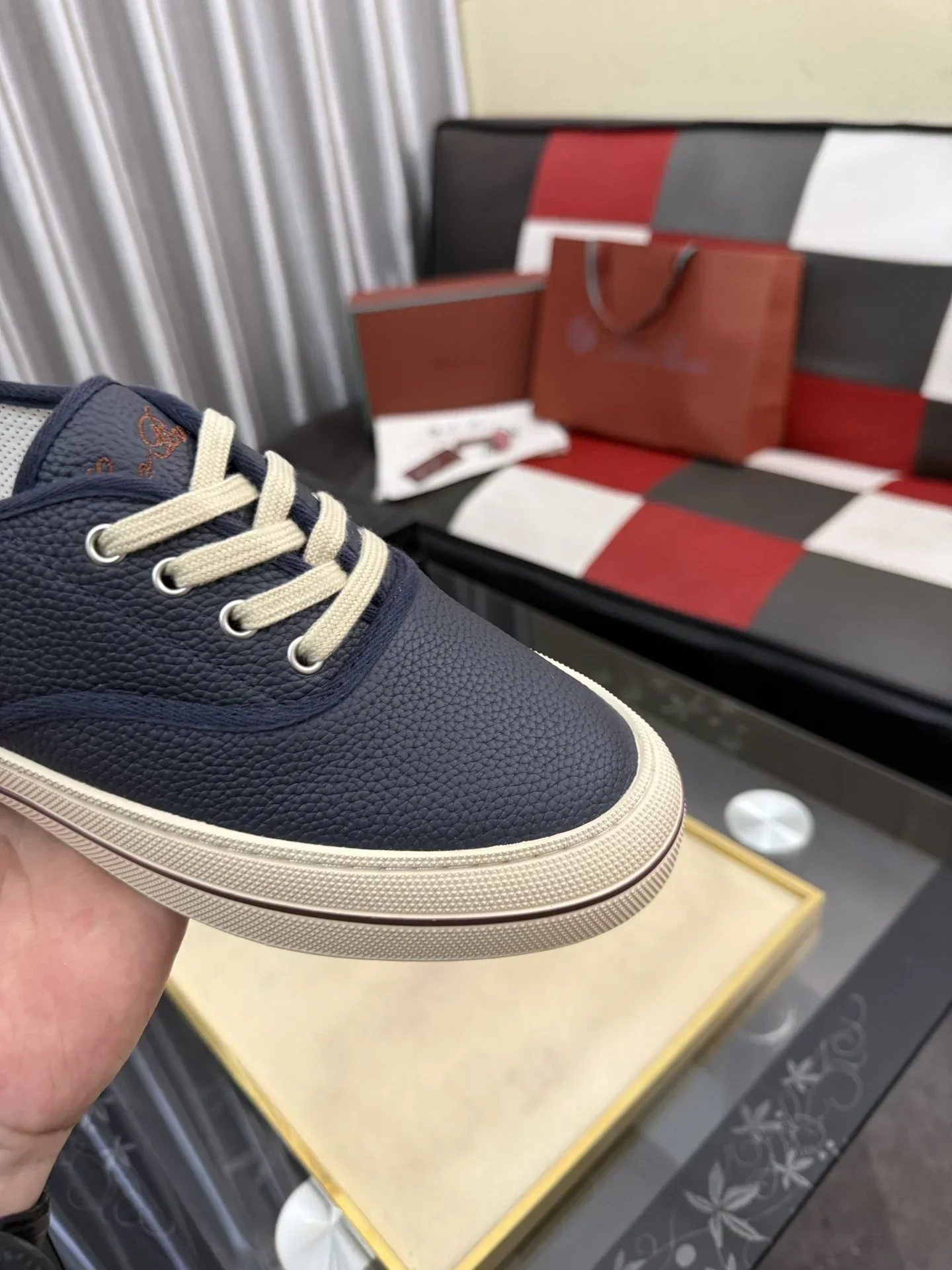 LORO PIANA Sneakers & Trainers Grained Leather (Navy Blue-White) EU38-44 B40202607051099 - Image 6