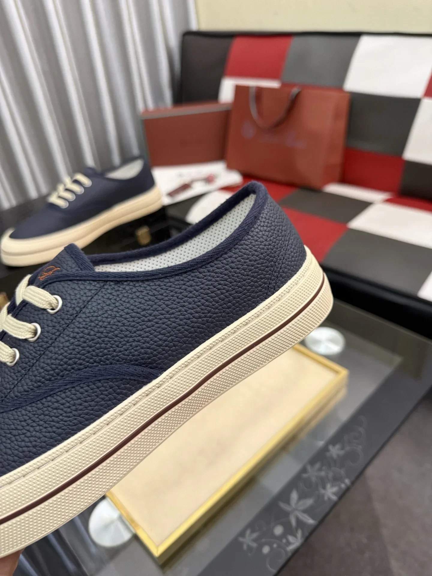 LORO PIANA Sneakers & Trainers Grained Leather (Navy Blue-White) EU38-44 B40202607051099 - Image 7