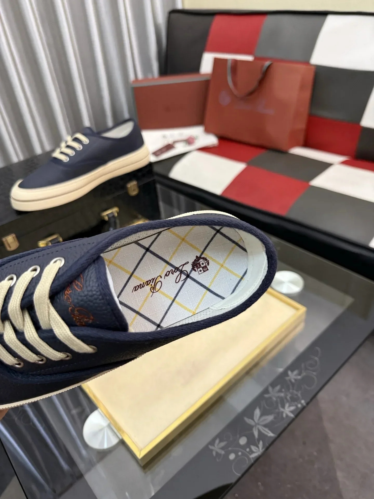 LORO PIANA Sneakers & Trainers Grained Leather (Navy Blue-White) EU38-44 B40202607051099 - Image 8