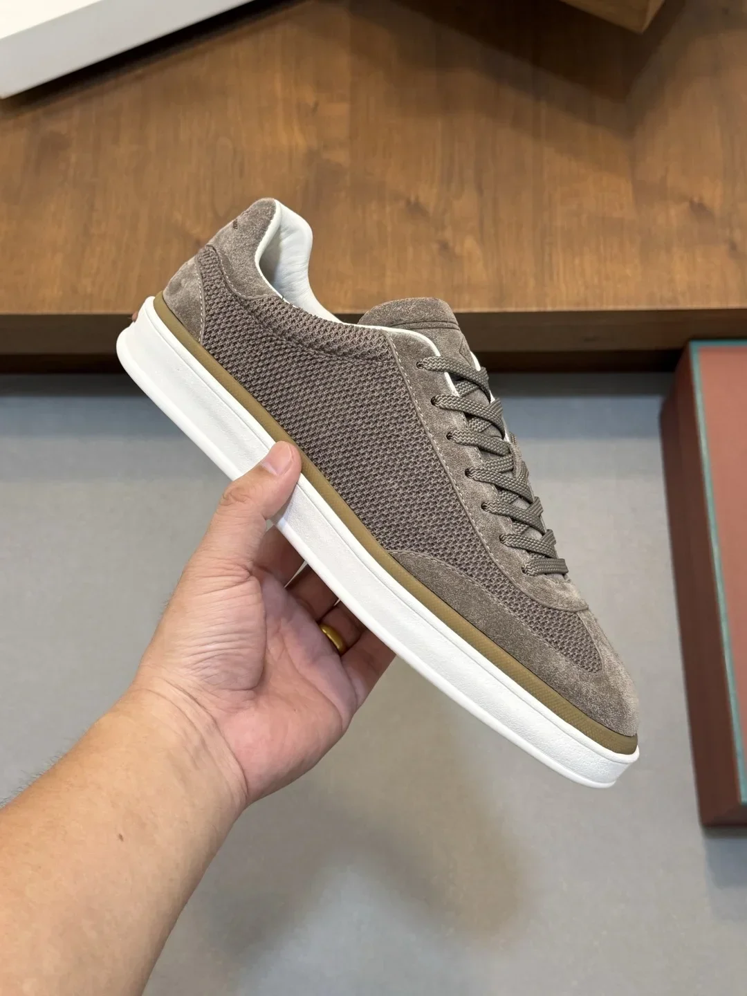 LORO PIANA Sneakers & Trainers Suede Mesh (Brown-White) EU39-44 C60202607050406 - Image 4