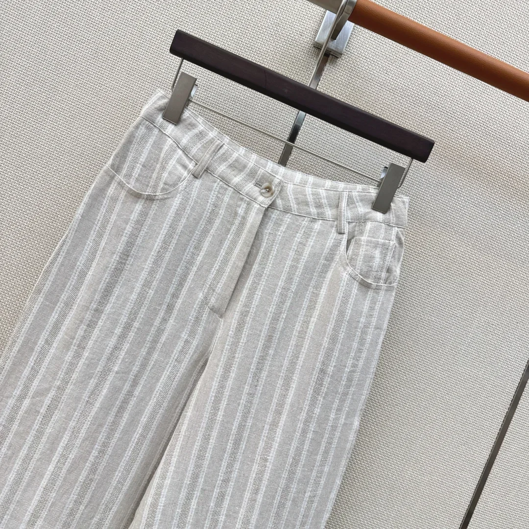 LORO PIANA Trousers & Shorts Linen (White-Gray) S-M-L B95202607051675 - Image 3