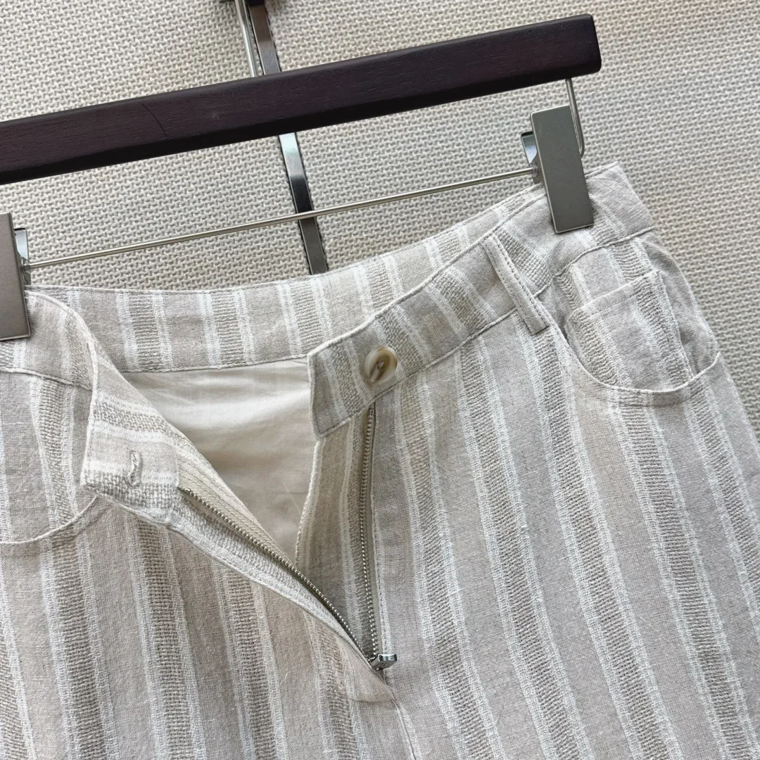 LORO PIANA Trousers & Shorts Linen (White-Gray) S-M-L B95202607051675 - Image 7