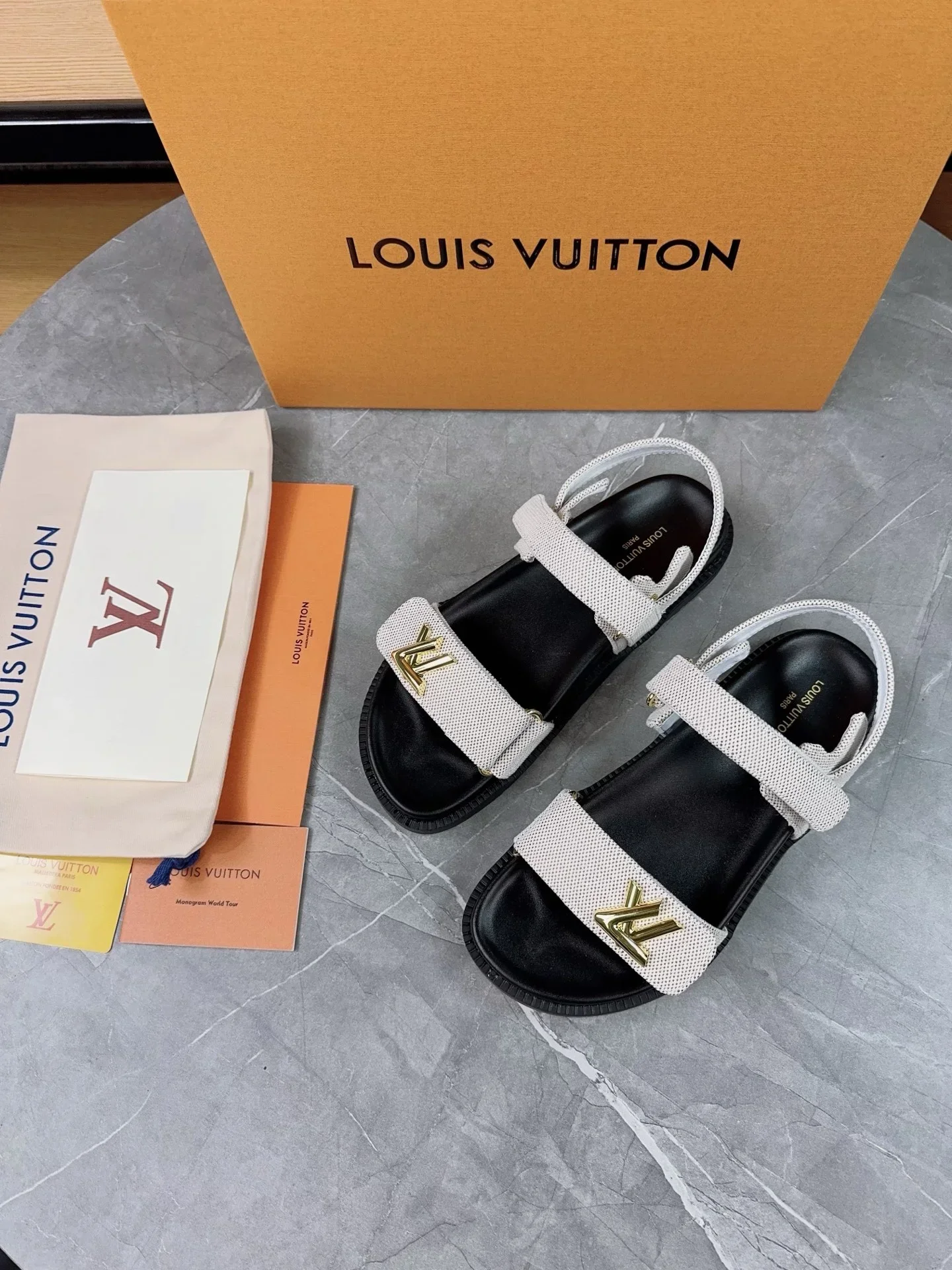 LV Sandals & Mules Canvas-Rubber (White-Black-Gold) EU35-45 B10202607050456 - Image 2