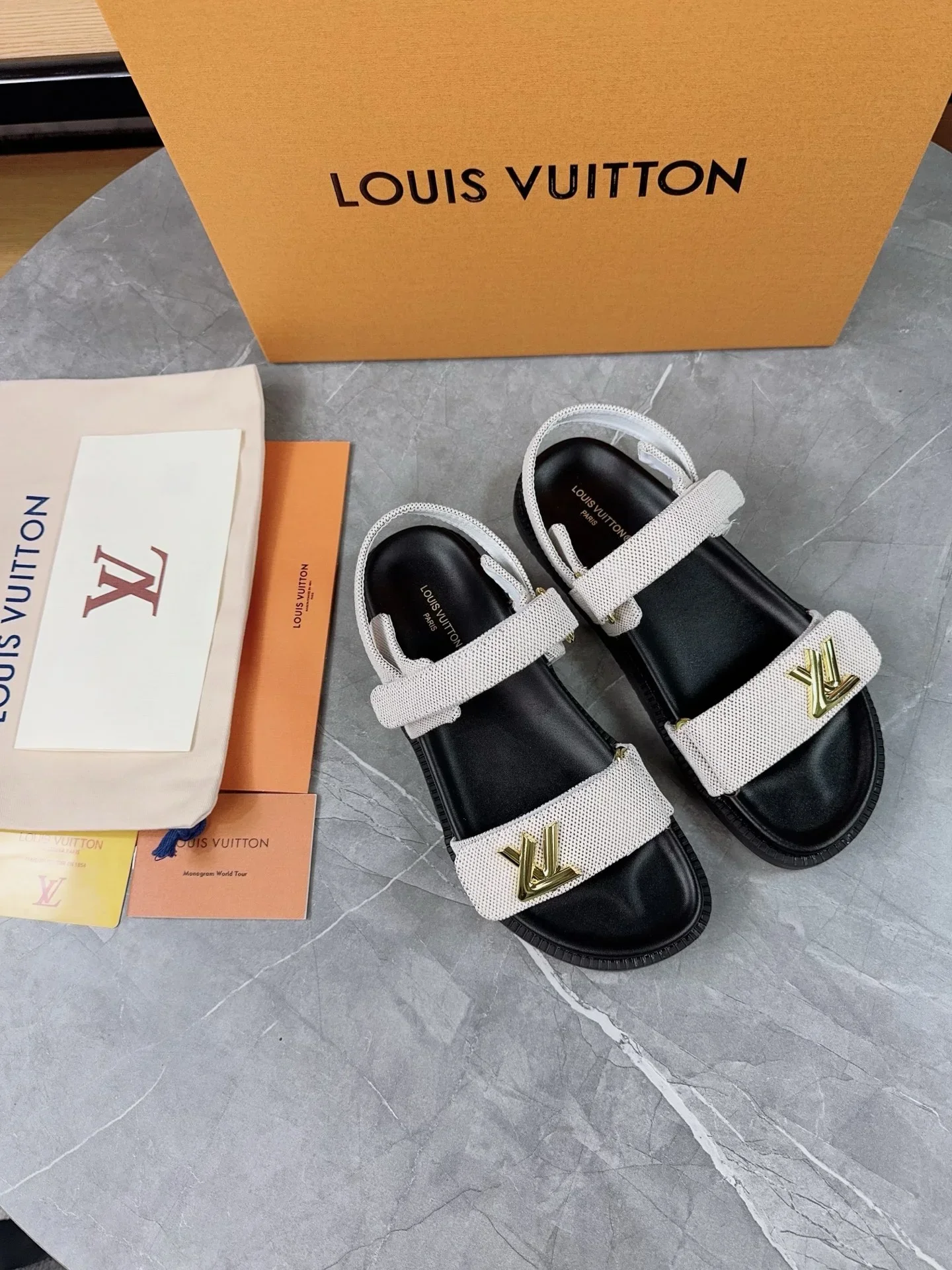 LV Sandals & Mules Canvas-Rubber (White-Black-Gold) EU35-45 B10202607050456 - Image 3
