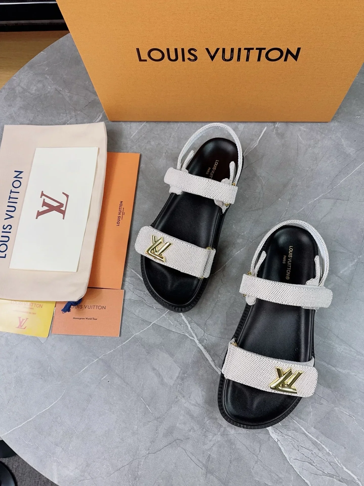 LV Sandals & Mules Canvas-Rubber (White-Black-Gold) EU35-45 B10202607050456 - Image 5