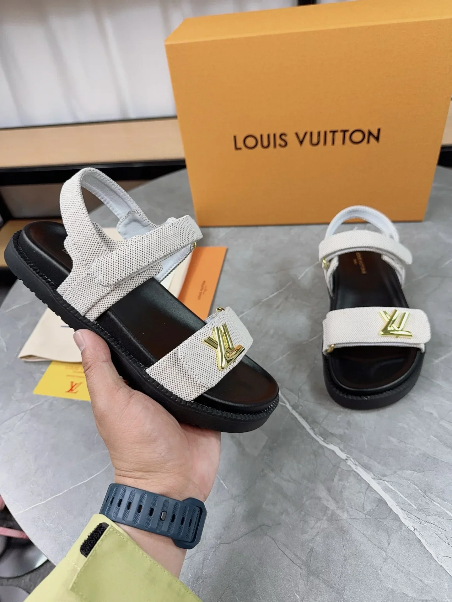 LV Sandals & Mules Canvas-Rubber (White-Black-Gold) EU35-45 B10202607050456 - Image 6