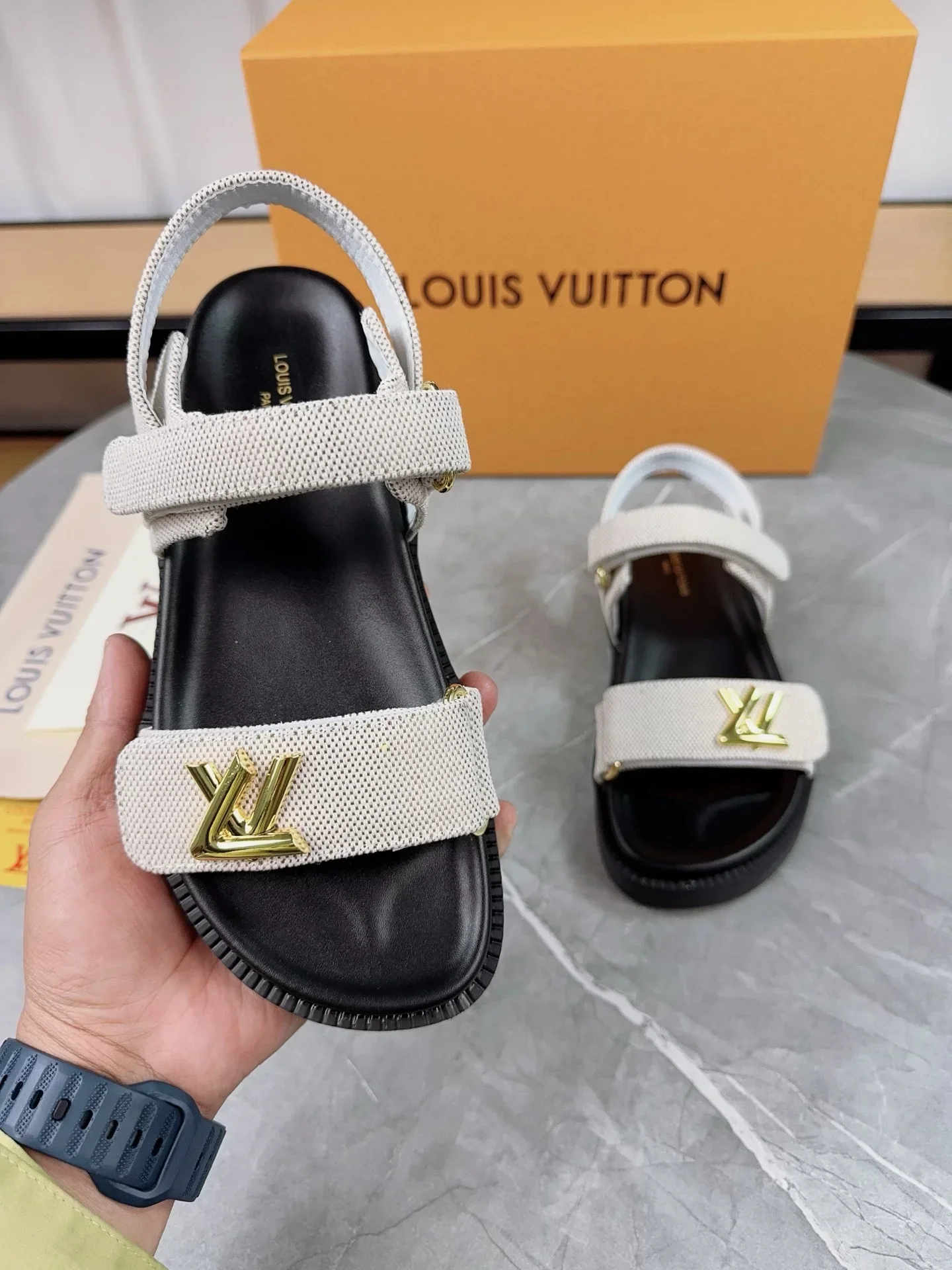 LV Sandals & Mules Canvas-Rubber (White-Black-Gold) EU35-45 B10202607050456 - Image 7
