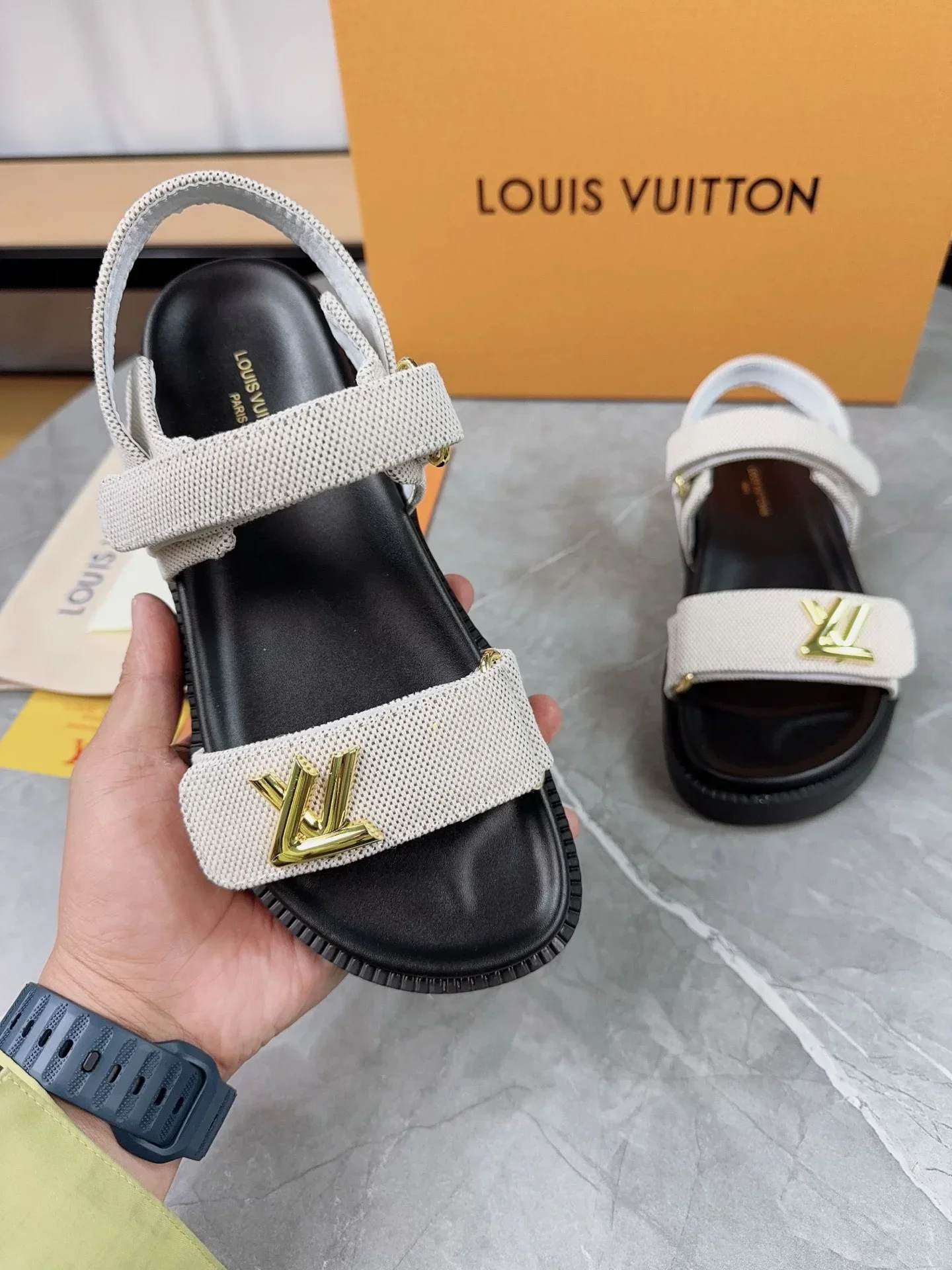 LV Sandals & Mules Canvas-Rubber (White-Black-Gold) EU35-45 B10202607050456 - Image 8