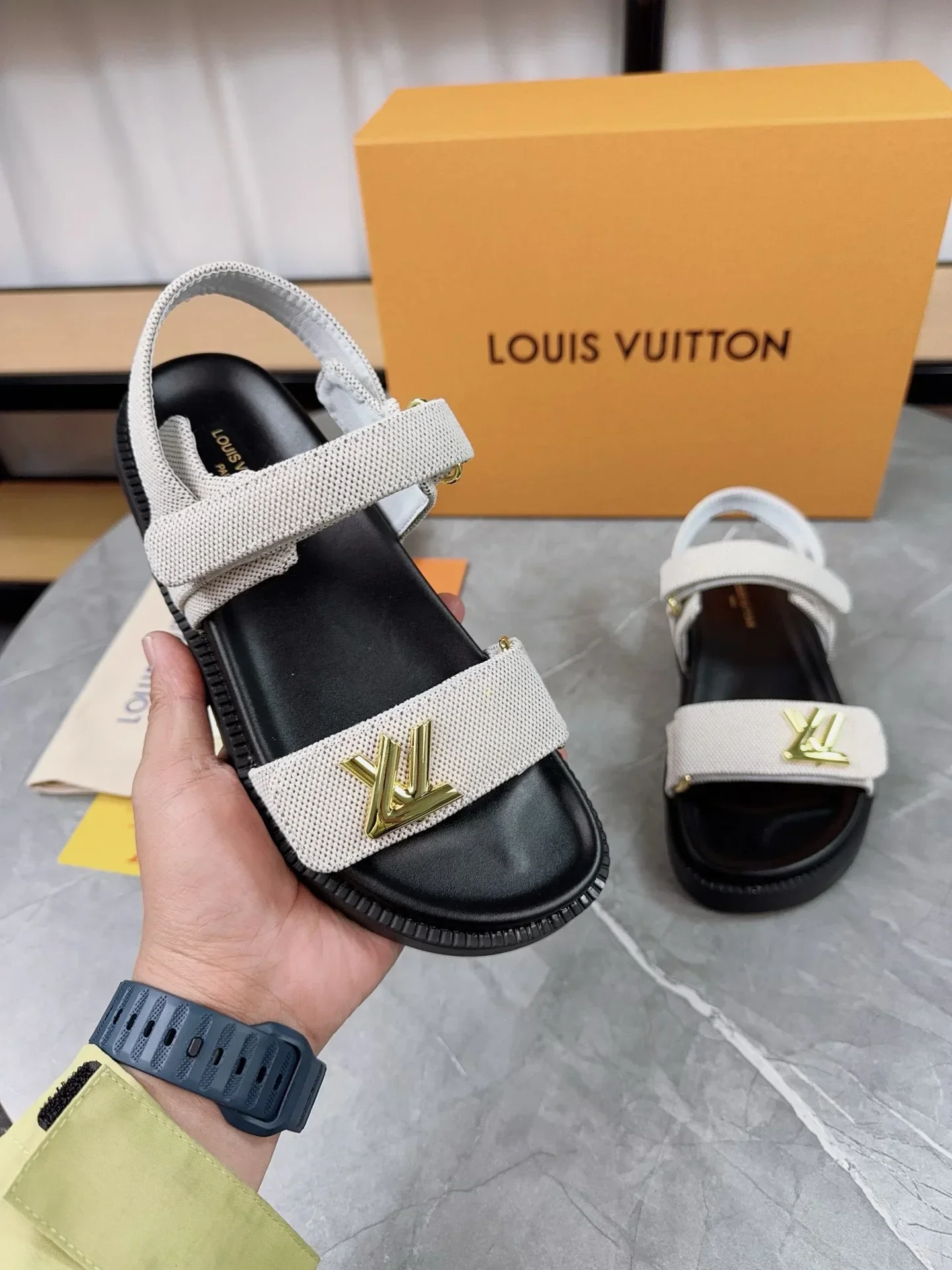 LV Sandals & Mules Canvas-Rubber (White-Black-Gold) EU35-45 B10202607050456 - Image 9