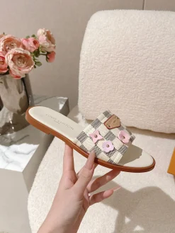 LV Slides & Slippers Canvas Leather (White-Brown-Pink) EU35-41 B80202607051385