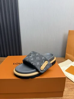 LV Slides & Slippers Denim Rubber (Gray-Black-Beige) EU35-46 B30202607050458