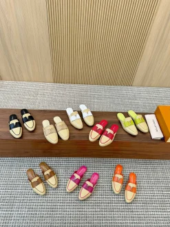 LV Slides & Slippers Raffia-Leather (Black-Beige-White-Red-Lime Green-Orange-Pink) EU35-43 A90202607050791