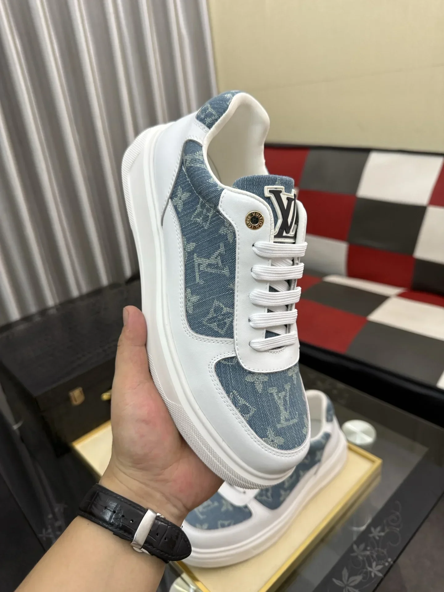 LV Sneakers & Trainers Denim Leather (White-Blue) EU38-44 B00202607050451 - Image 4