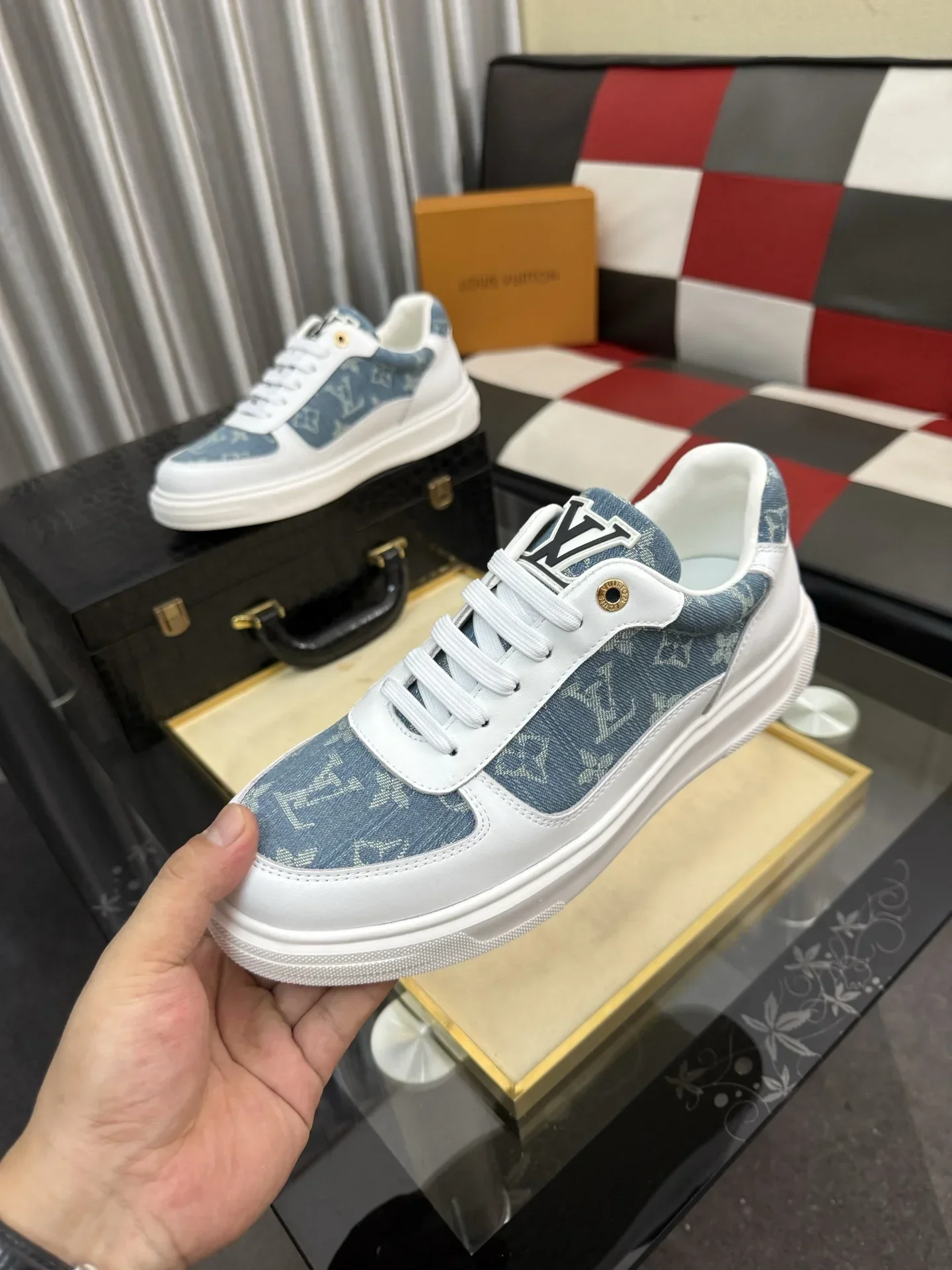LV Sneakers & Trainers Denim Leather (White-Blue) EU38-44 B00202607050451 - Image 5