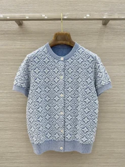 LV Sweaters & Knitwear Wool Yarn (Blue-White) S B55202607051214