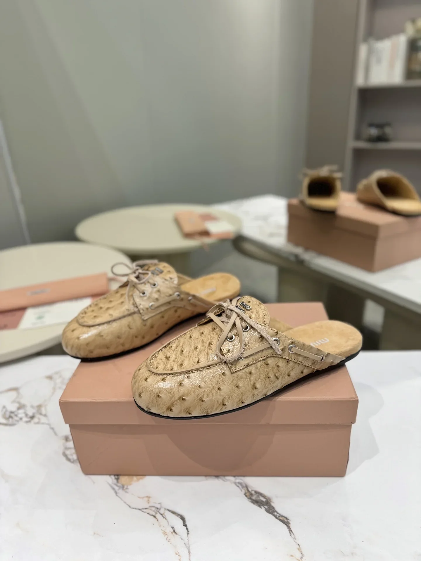MIU MIU Sandals & Mules Ostrich Leather (Beige) EU35-40 B70202607050515 - Image 2