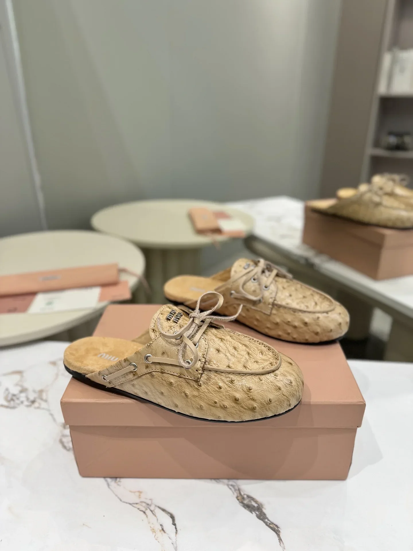 MIU MIU Sandals & Mules Ostrich Leather (Beige) EU35-40 B70202607050515 - Image 3