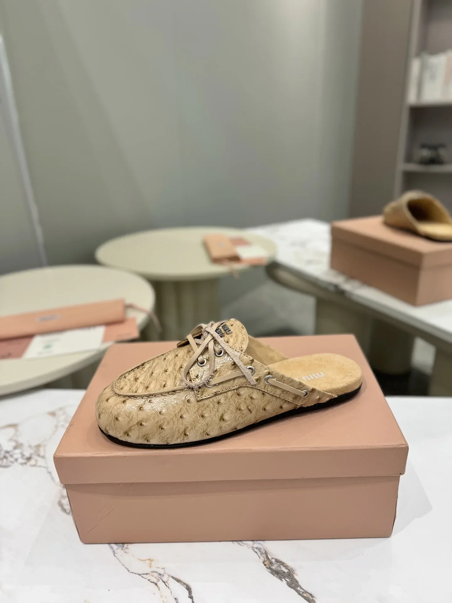 MIU MIU Sandals & Mules Ostrich Leather (Beige) EU35-40 B70202607050515 - Image 4